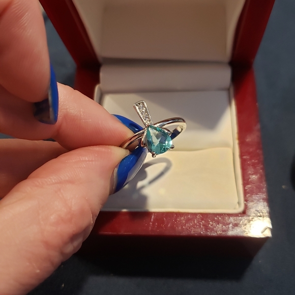 Blue Aquamarine white CZ 925 silver ring - Picture 6 of 9